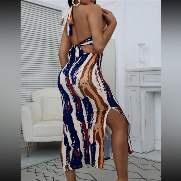 Halter Cutout Split Backless Vacation Dress - Picture 2 of 2